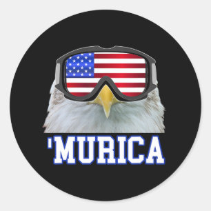 Murica American Flag Shirt Ski Skiing Snowboarding Classic Round Sticker