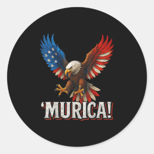 Murica Bald Eagle 4th Of July American Flag Patrio Classic Round Sticker