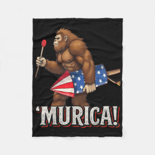 Murica Bigfoot 4th Of July American Flag Sasquatch Fleece Blanket