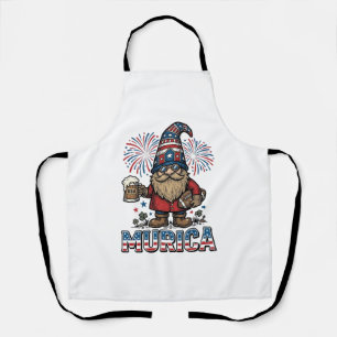 Murica Patriotic Gnome Beer Vintage Shirt Design_1 Apron