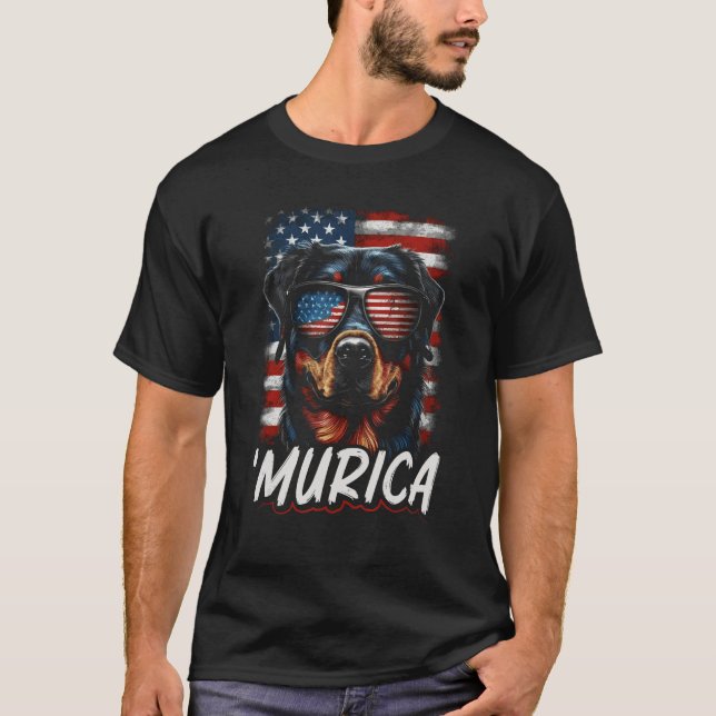 Murica Patriotic Rottweiler 4th of July Dog 11 T-Shirt (Front)