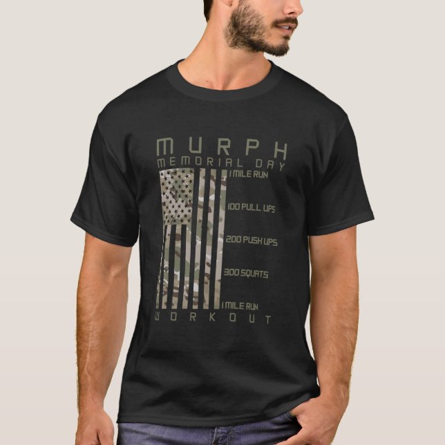 Murph Memorial Day Workout Wod Cam Multi Camo Flag T-Shirt (Front)