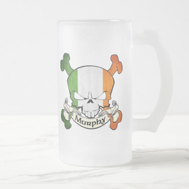 Murphy Irish Skull Frosted Glass Beer Mug (Right)