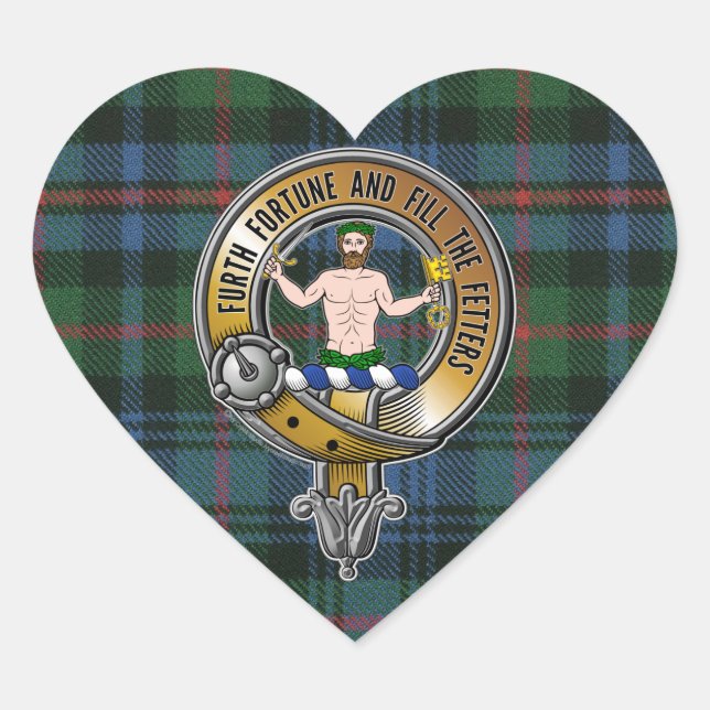 Murray Atholl Tartan & Badge Heart Sticker (Front)