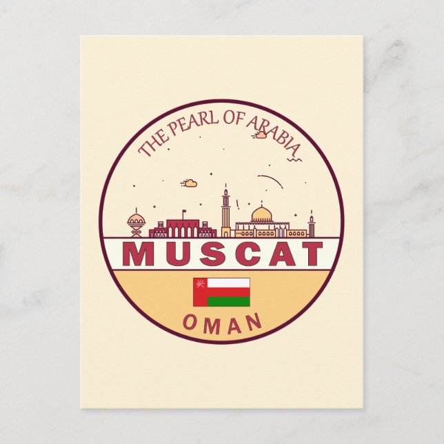 Muscat Oman City Skyline Emblem Postcard (Front)