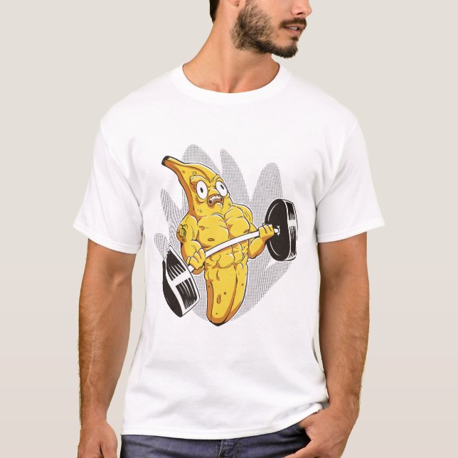 Muscle Banana – Funny Cartoon Bodybuilder Banana T-Shirt (Front)