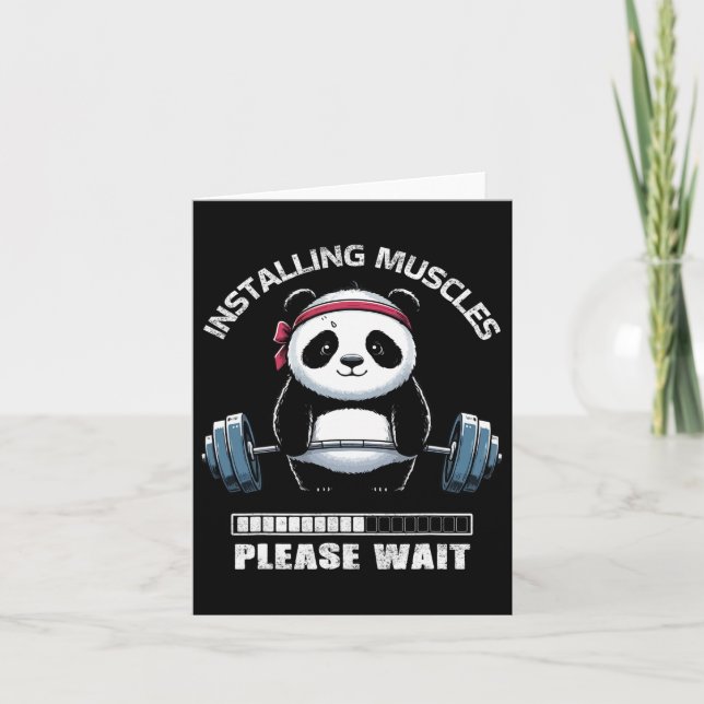 Muscle Building Fitness Panda Weight Lifting Barbe Card (Front)