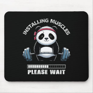 Muscle Building Fitness Panda Weight Lifting Barbe Mouse Pad