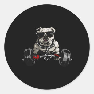 Muscle Bulldog Dog Deadlifting Gym Tee Weightlifti Classic Round Sticker
