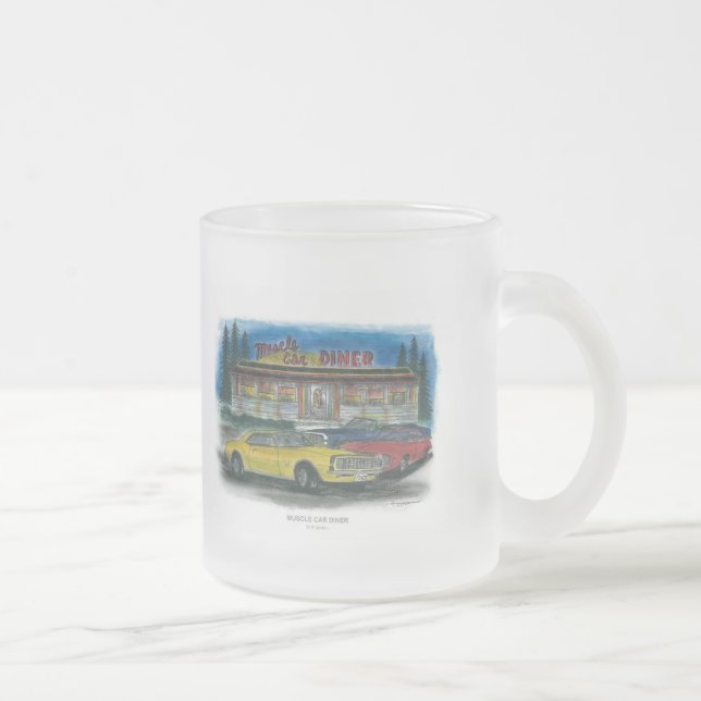 MUSCLE CAR DINER FROSTED GLASS COFFEE MUG (Right)