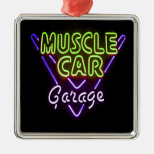 Muscle Car Garage Neon Sign Blue Green Metal Tree Decoration