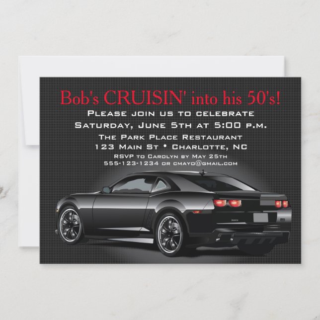 Muscle Car Mens Adult Birthday Party Invitation (Front)