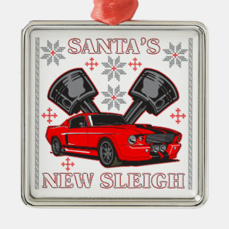 Muscle Car Santa's New Sleigh Ugly Holiday Sweater Metal Tree Decoration