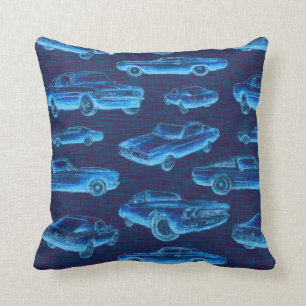 Muscle Cars Throw Pillow - Blue Glow