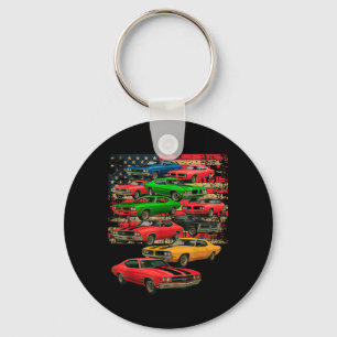 Muscle Classic Car Guy American Flag Fathers Day Key Ring