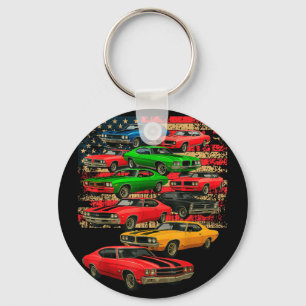Muscle classic car guy american flag father's day key ring