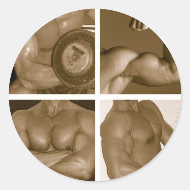Muscle Flex: www.AriesArtist.com Classic Round Sticker (Front)