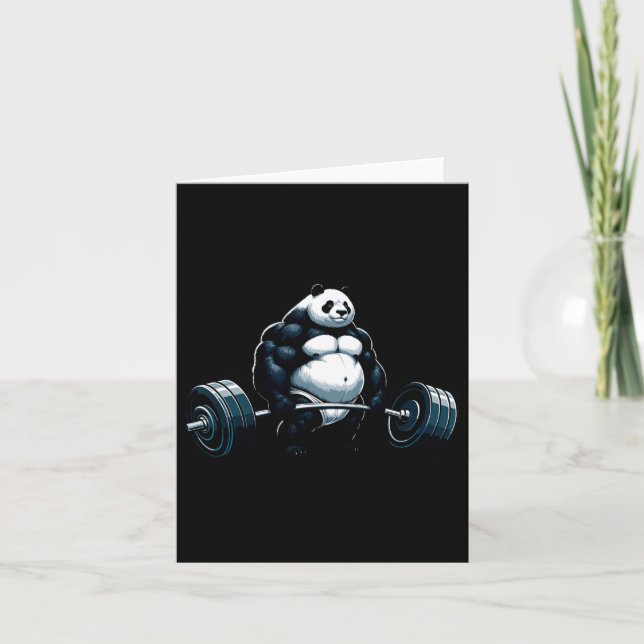 Muscle Gym Panda Bodybuilder Weightlifting Motivat Card (Front)