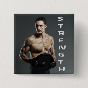 Muscle Man Strength Lift Weights Gym Workout 15 Cm Square Badge
