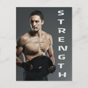 Muscle Man Strength Lift Weights Gym Workout Postcard