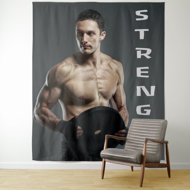 Muscle Man Strength Lift Weights Gym Workout Tapestry (In Situ)