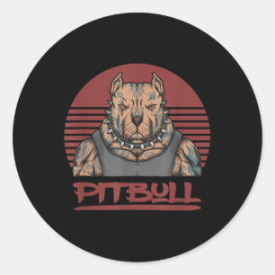 Muscle Pitbull Dog Aggressive Looking Pit Bull Wit Classic Round Sticker