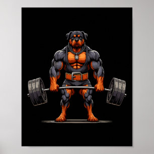 Muscle Rottweiler Dog Deadlifting Gym Weightliftin Poster