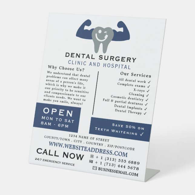 Muscle Tooth Logo, Dentistry, Dentist Advertising Pedestal Sign (Front)