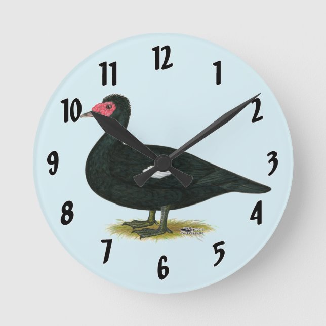 Muscovy Black Drake Round Clock (Front)