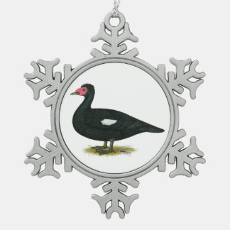 Muscovy Black Drake Snowflake Pewter Christmas Ornament