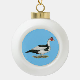 Muscovy Black Pied Drake Ceramic Ball Christmas Ornament