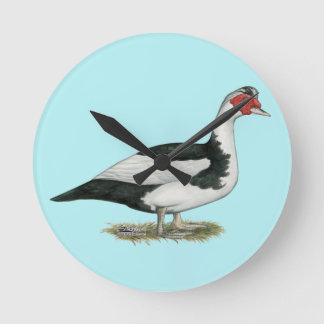 Muscovy Black Pied Drake Round Clock