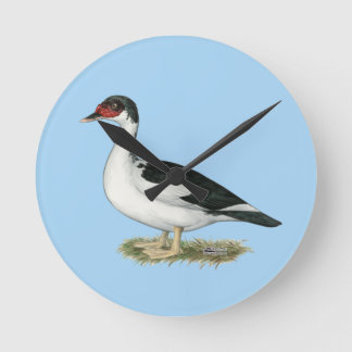 Muscovy Black Pied Duck Round Clock