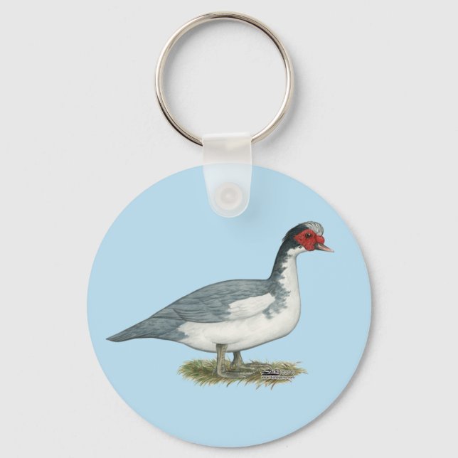 Muscovy Blue Pied Drake Key Ring (Front)