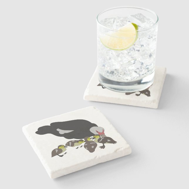 Muscovy Duck and Adorable Duckling Stone Coaster (Side)