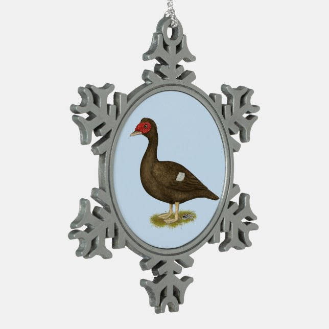 Muscovy Duck Chocolate Snowflake Pewter Christmas Ornament (Left)