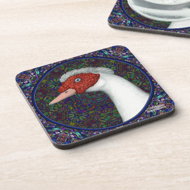 Muscovy Duck Head White Coaster (Left Side)