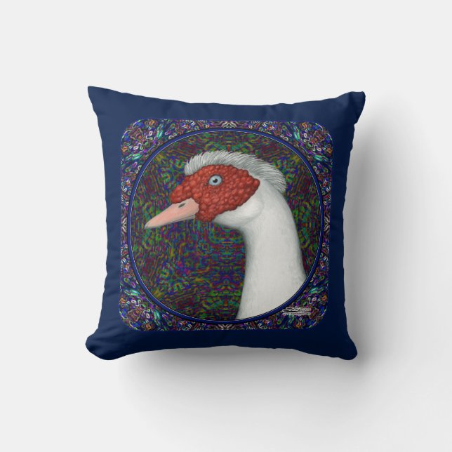 Muscovy Duck Head White Cushion (Front)