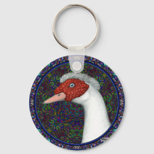 Muscovy Duck Head White Key Ring
