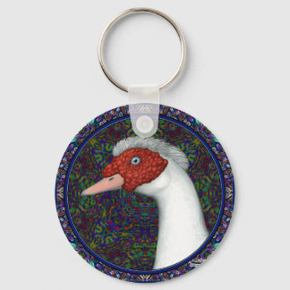 Muscovy Duck Head White Key Ring
