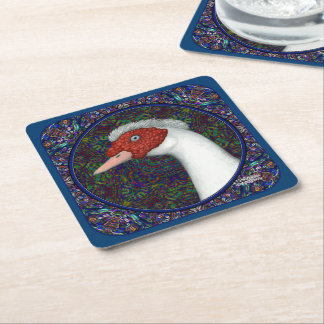 Muscovy Duck Head White Square Paper Coaster