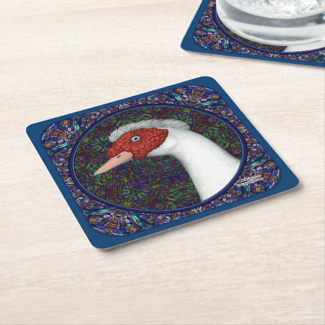 Muscovy Duck Head White Square Paper Coaster (Angled)
