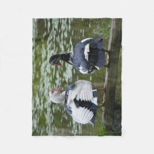 Muscovy Ducks Sitting On Ornament Fleece Blanket