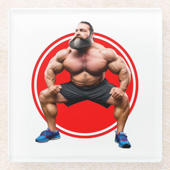 Muscular Bearded Glass Coaster (Front)