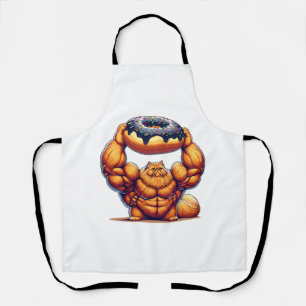 Muscular Cat Lifting Doughnut Apron