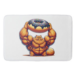 Muscular Cat Lifting Doughnut Bath Mat