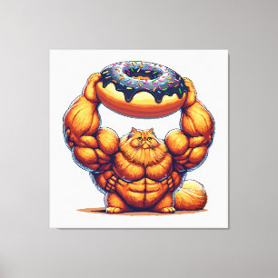 Muscular Cat Lifting Doughnut Canvas Print