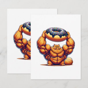 Muscular Cat Lifting Doughnut Enclosure Card