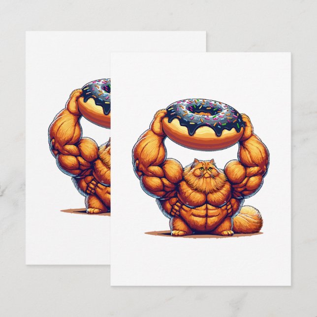 Muscular Cat Lifting Doughnut Enclosure Card (Front/Back)