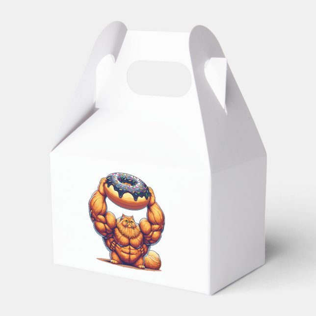 Muscular Cat Lifting Doughnut Favour Box (Front Side)